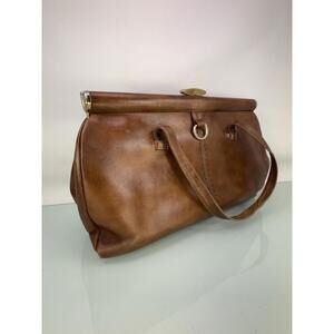 Rare Zenith Handmade Saddle Brown Leather Doctor Bag Frame Satchel Vintage 70s